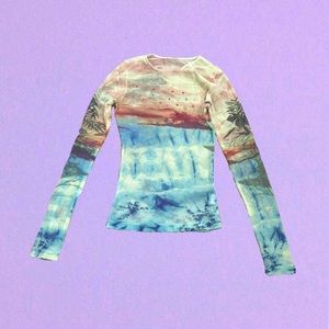 y2k vintage mesh long sleeve graphic top